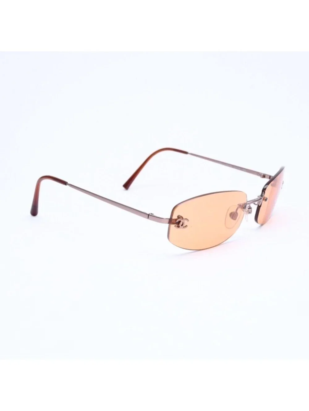Chanel Rimless Sunglasses Side CC Logo Metal Orange 19 Eyewear